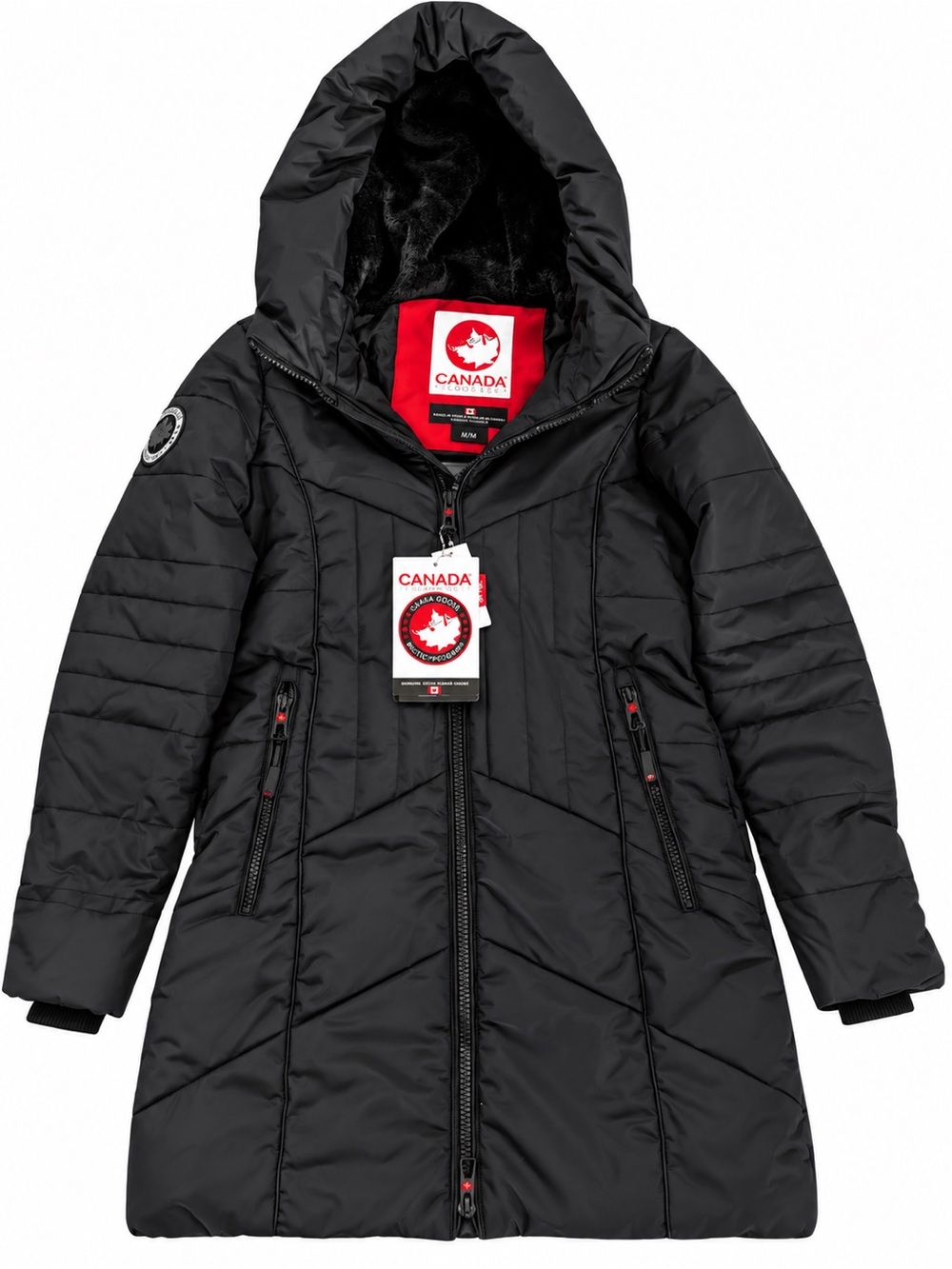 Canada Weather Gear Women's Long Hooded Puffer Coat - Black NWT size medium